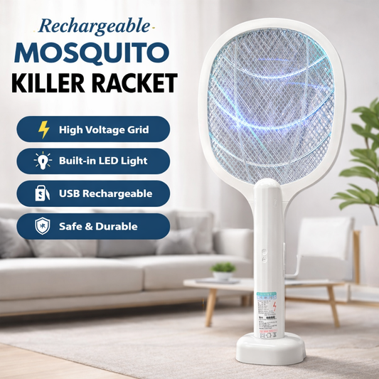 Rechargeable Mosquito Racket With Stand & Insect Killer