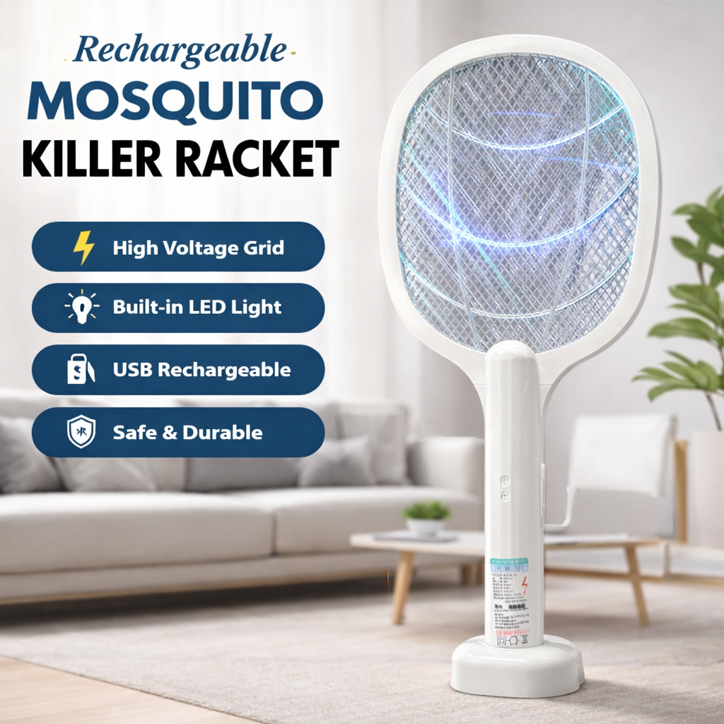 Rechargeable Mosquito Racket With Stand & Insect Killer